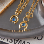 Arco Azzurro Bracelet two gold blue stone bracelets worn together