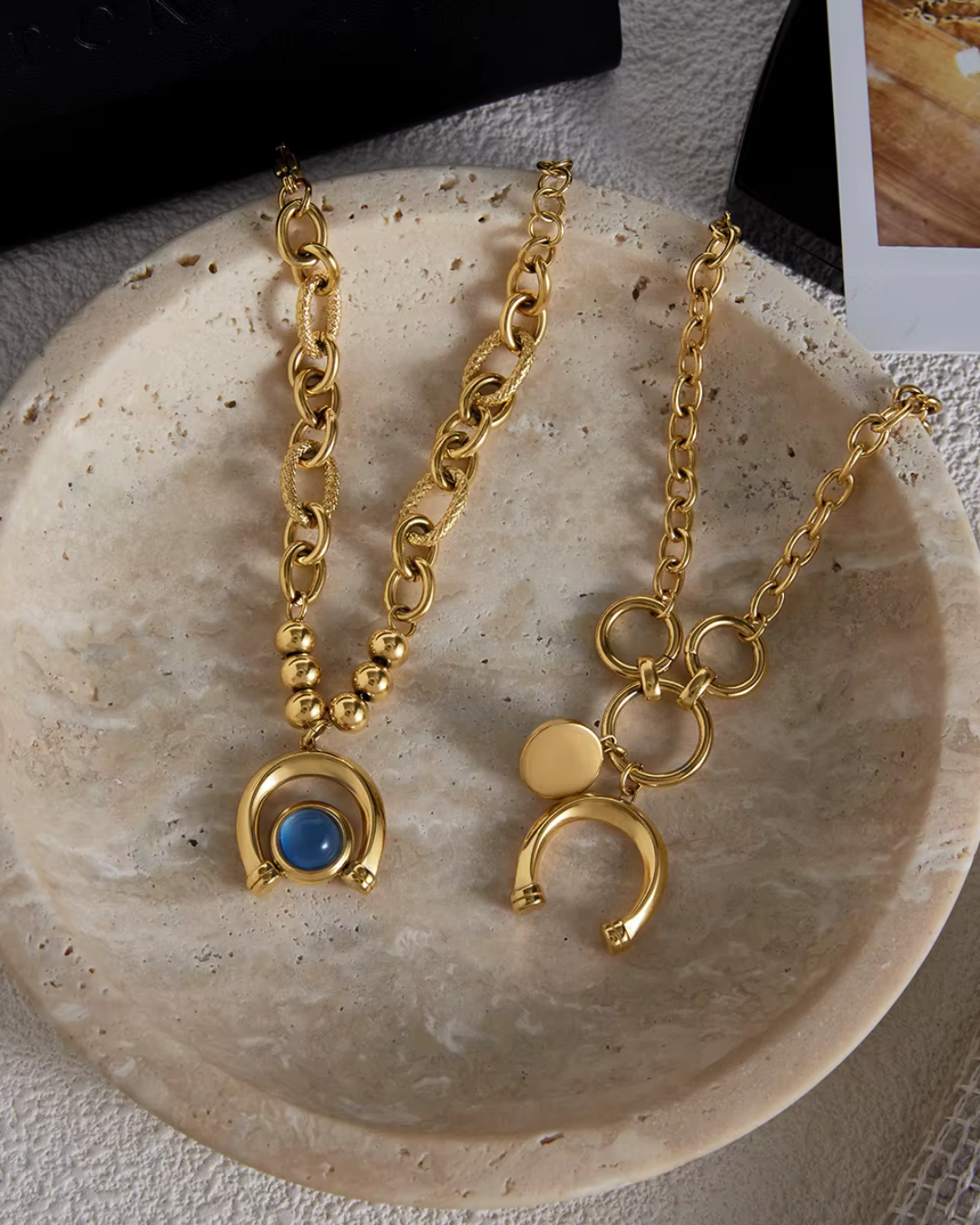 Arco Azzurro Bracelet two gold bracelet styles with blue stone details