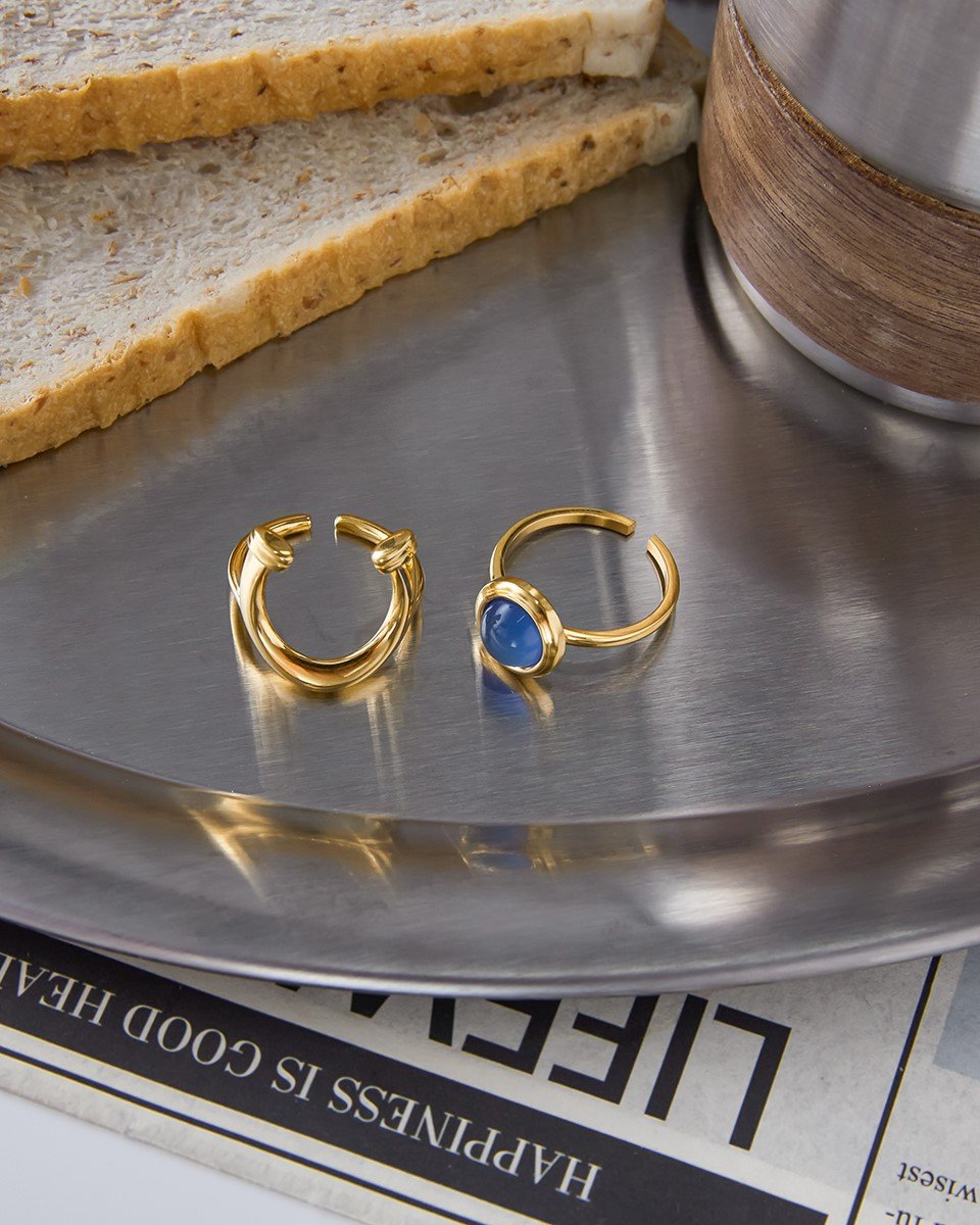 Arco Azzurro Ring Set 18K gold plated ring with blue stone