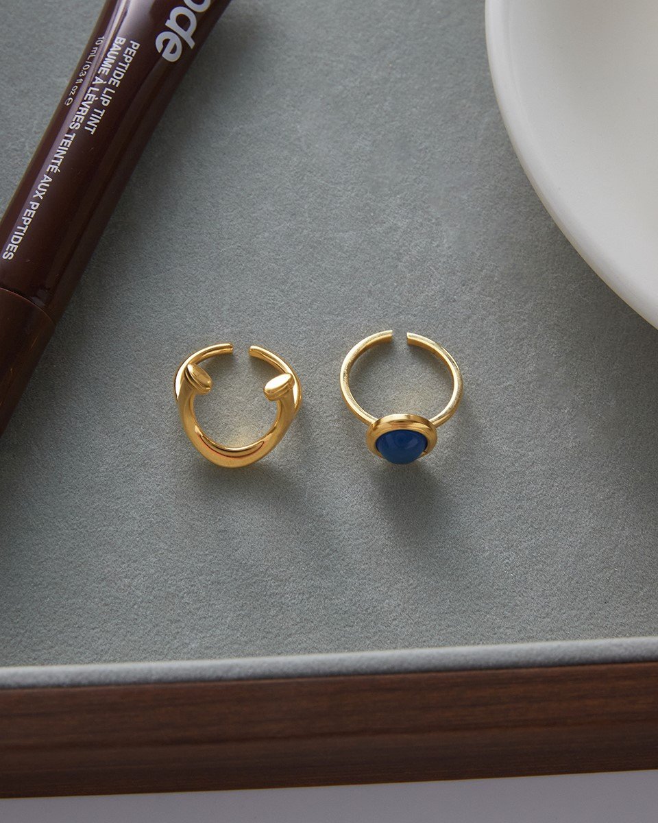 Arco Azzurro Ring Set sculptural gold open ring