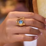 Arco Azzurro Ring Set worn together as a layered gold ring set