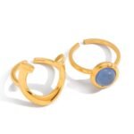 Arco Azzurro Ring Set two-piece gold ring set with blue stone