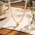 Cuore di Perla Necklace full product view with pearl-inspired beads and gold heart pendant