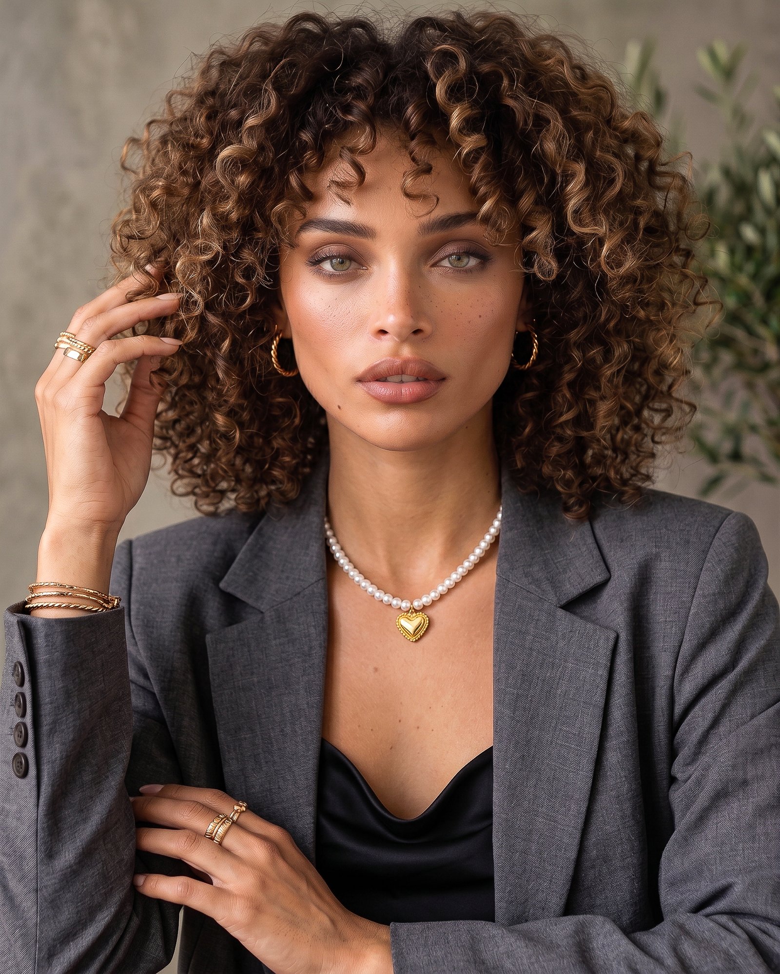Cuore di Perla Necklace styled on model with elegant romantic look