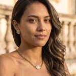 Eterna Eleganza Necklace styled on model with elegant outfit