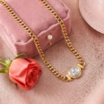 Eterna Eleganza Necklace styled product image with smooth gold necklace silhouette