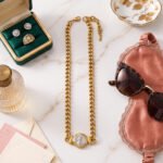 Eterna Eleganza Necklace full product view with polished gold necklace design