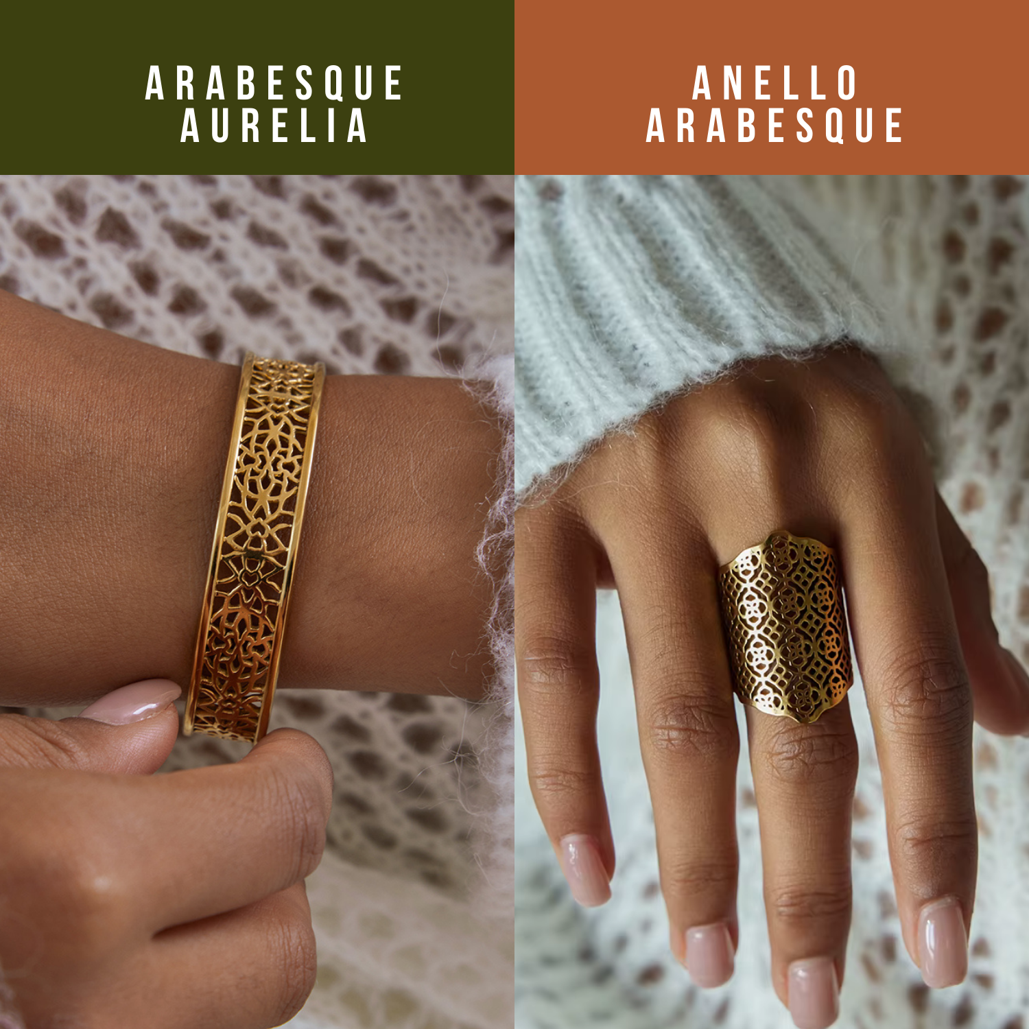 Arabesque Aurelia Set featuring Anello Arabesque Statement Ring and Arabesque Aurelia Cuff by Calvéra