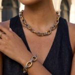 Regia Trama Collection close-up on model with matching necklace and bracelet