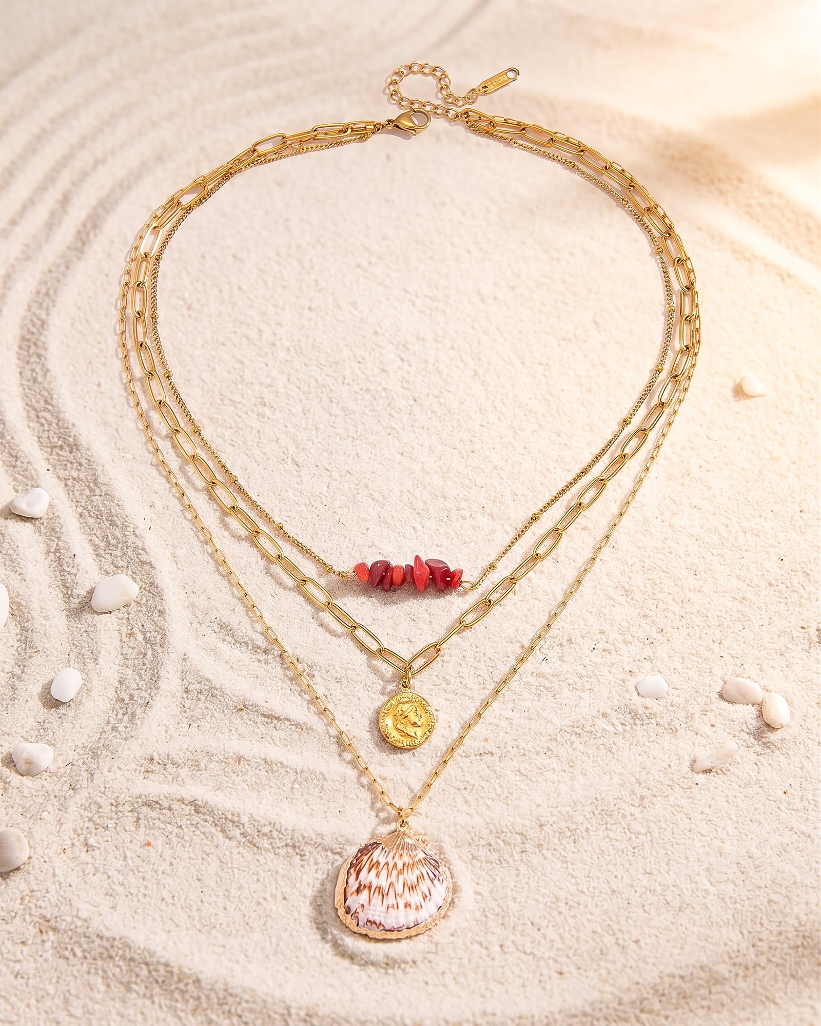 Seravelle Necklace displayed on a clean background showing its complete three-layer design