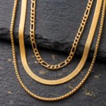 Close-up of Elvara Necklace on background showing layered chain details